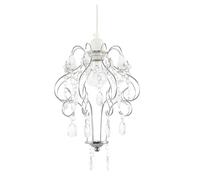 Traditional Polished Chrome Shabby Chic Chandelier Style Pendant Ceiling Lamp Shade with Acrylic Beads and Droplets | 31cm x 24cm by Happy Homewares