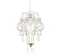Traditional Polished Gold Shabby Chic Chandelier Style Pendant Ceiling Lamp Shade with Acrylic Beads and Droplets | 31cm x 24cm by Happy Homewares