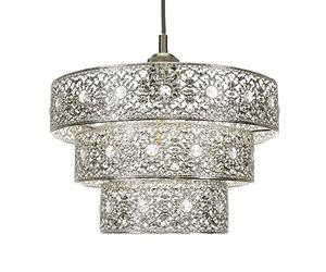Traditional Polished Silver Acrylic Gem Moroccan Style Triple Tier Ornate Pendant Light Shade with Transparent Sparkly Beads | 60w Maximum | 30cm Diameter by Happy Homewares
