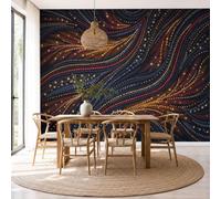 Traditional Polka Dot Lines Non-Woven Wallpaper - Blue-Brown Abstract Geometric Textures Wall Mural For Bedroom, Living Room Background Decoration, 3D Photo Wall Paper Poster Picture 450X315Cm (Wxh)