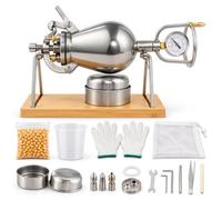 Traditional Popcorn Maker, Hand Crank Popcorn Machine, 304 Stainless Steel Pressure Chamber With Gauge, Vintage Manual Popper With Bamboo Stand For Home Snack Making