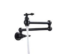 Traditional Pot Filler Faucet Wall Mount Kitchen Faucet with Solid Brass Construction High Arc Swing Arm，Black