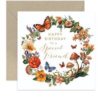 Traditional Premium Birthday Cards for Her, Forest Mushroom Butterfly Design, Bday Wishes To a Special Friend, Unique Female Birthday Gifts For Colleague Coworker Bestie - Blank Inside with Envelope