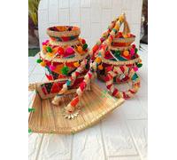 Traditional Punjabi Wedding Jaggo Kalash Set, Decorated Steel Kalash with Phulkari Fabric Decor, Chaj and Danda, Sikh Wedding Accessories, Stylespeaks