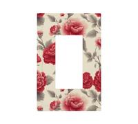Traditional Red Flowers and Leaves Light Switch Wall Plate Faceplate Cover Single Rocker 1 Gang Decorator Outlet Receptacle Covers for Home Kitchen Room Bathroom Decor