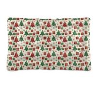 Traditional Red - Green Christmas Seamless Pattern Washable Dog Beds Crate Pad Soft Comfortable Anti-Slip Bottom for Medium/Large Dogs 36" x 24"