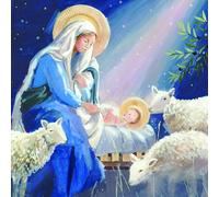 Traditional Religious Art Charity Christmas Cards - Premium Board - Eco-Friendly - Pack of 6 Cards with Envelopes (Jesus and Mary at the Crib)