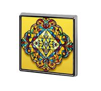 Traditional Religious Symbols on Yellow Stained Glass Unisex Brooches & Pins Square Lightweight Lapel Badge Jewelry for Clothing Shawl Hat