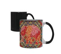 Traditional Retro Indian Elephant Oriental Ethnic Pattern Mug Vintage Colourful Decorative Hippy Boho Coffee Tea Cocoa Soup Daily use Mug. (Magic Mug)
