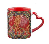 Traditional Retro Indian Elephant Oriental Ethnic Pattern Mug Vintage Colourful Decorative Hippy Boho Coffee Tea Cocoa Soup Daily use Mug. (Red Heart Handle Mug)