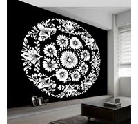 Traditional Retro Wallpaper Murals 450W x 280H cm Photo Poster, Black White Flower Leaf Stripes Wall Photo Mural Wallpaper - Wall Art for Living Room Bedroom Children's Room Corridor Game Room