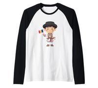 Traditional Romanian Peasant Boy Flag for Kids Design Raglan Baseball Tee