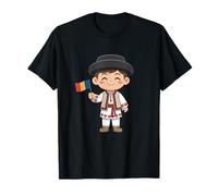 Traditional Romanian Peasant Boy Flag for Kids Design T-Shirt