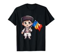 Traditional Romanian Peasant Boy Flag for Kids Design T-Shirt