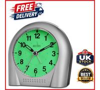 Traditional Round Alarm Clock Silver Non Ticking Sweep with Smartlite Feature