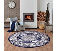 Traditional Rug Oriental Mat Extra Large Area Rugs for Hallway Kitchen Living Room Office Bedroom Aisle Corridor (Blue, 120 x 120 cm (4 ft Round))