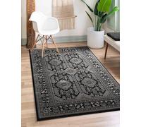 Traditional Rug Persian Medallion Oriental Design Carpet Vintage Floral Pattern for Living Room & Bedroom Soft Non-Slip Area Mat (Black, 80x150 CM)