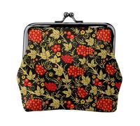 Traditional Russian Khokhloma, PU Leather Coin Purse, Small Wallets, Change Pouch with Kiss Lock Clasp Buckle, Change Purse