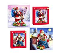 Traditional Santa With Presents & Reindeer Christmas Cards 12 Pk