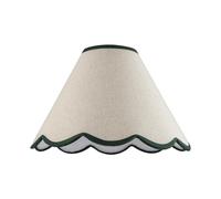 Happy Homewares Traditional Scallop Edge Natural Textured Linen Coolie Lamp Shade with Forest Green Cotton Trims | 30cm x 20cm | for Ceiling Pendant or Lamp