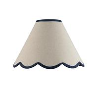 Traditional Scallop Edge Natural Textured Linen Coolie Lamp Shade with Navy Blue Cotton Trims | 30cm x 20cm | for Ceiling Pendant or Lamp by Happy Homewares