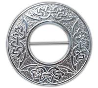 Traditional Scottish Fly Plaid Kilt Brooch - Elegant Pewter Celtic Knot Design, Antique Sash Brooch Pin, Stylish Chrome Accessory for Men's Highland Tartan Kilt Outfit (Celtic Knot, Chrome - Finish)