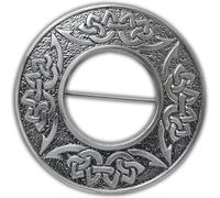 Traditional Scottish Fly Plaid Kilt Brooch - Elegant Pewter Celtic Knot Design, Antique Sash Brooch Pin, Stylish Chrome Accessory for Men's Highland Tartan Kilt Outfit (Celtic Knot, Silver - Antique)