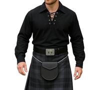 Traditional Scottish Jacobite Ghillie Shirt, White Traditional Scottish Jacobite Ghillie Shirt, Black Cotton, Long Sleeve, Lace-Up Collar (UK, Alpha, M, Regular, Regular)