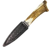 Traditional Sgian Dubh Damascus Steel Stag Horn Finish Leather Holder Scottish Made