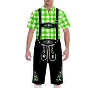 Traditional Shirt Men's Green Checked Shirt Men's Oktoberfest Shirt Butten-Down Traditional Shirts Non-Iron Short Sleeve Shirts Cotton Classic Comfortable Traditional Shirt Bavarian Checked Shirt for