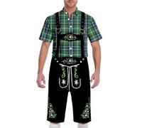 Traditional Shirt Men's Green Checked Shirt Men's Oktoberfest Shirt Butten-Down Traditional Shirts Non-Iron Short Sleeve Shirts Cotton Classic Comfortable Traditional Shirt Bavarian Checked Shirt for