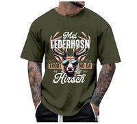Traditional Shirt Men's Oktoberfest Casual Funny T-Shirt Crew Neck Breathable Traditional Shirt Summer Modern T-Shirt with Stag Head Print Regular Slim Fit Tops Fashion Short Sleeve Shirt, O Army