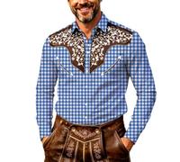 Traditional Shirts for Men Checked Button Regular Oktoberfest Shirt | Traditional shirt men's long sleeve large sizes with special pattern modern checked shirt for Oktoberfest and Bavarian
