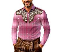 Traditional Shirts for Men Checked Button Regular Oktoberfest Shirt | Traditional shirt men's long sleeve large sizes with special pattern modern checked shirt for Oktoberfest and Bavarian