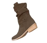 Traditional Shoes Women's Beige Flat Cowboy Ankle Boots Women's Suede Country Boots with Zip Western Boots Wide Shaft Half Boots Plain Traditional Shoes Non-Slip Riding Boots, gray, 8.5 UK
