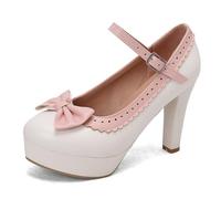 Traditional shoes, women's block heel, elegant dirndl heels, high heels, British style, wide feet, leather shoes, vintage party shoes, Oktoberfest heel shoes, White, 6 UK