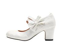 Traditional shoes, women's dirndl shoes, traditional dirndl shoes, classic high heel with round Oktoberfest trainers, high shoes, summer shoes, elegant bridal shoes, wedding shoes, White, 10 UK