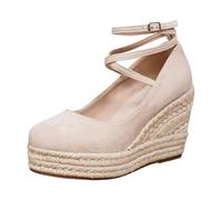Traditional Shoes Women's Elegant Comfortable Dirndl Shoes Platform Summer Boho Wedge Heel Espadrilles Lightweight Closed Sandals Large Sizes Wedge Pumps Oktoberfest Pumps, beige, 8 UK