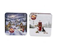 Traditional Shortbread Biscuit Tin - Reusable Metal Gift Box with Classic Butter Shortbread Fingers - Ideal for Gifting, Sharing & Storage (Pack of 2(Dog &Christmas scene))