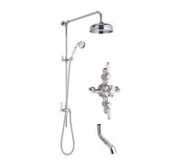 Traditional Shower Triple Exposed Valve with Rigid Riser Shower & Bath Spout Set - Chrome/White - Balterley