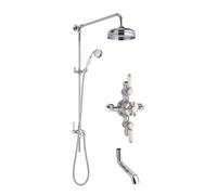 Traditional Shower Triple Exposed Valve With Rigid Riser Shower & Bath Spout Set - Chrome/white - Balterley