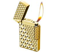 Traditional Soft Flame Butane Lighter with adjustable flame, vertical ignition, roller feature, and made of metal. (Gold)