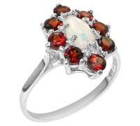 Traditional Solid 925 Sterling Silver Ring with Natural Opal & Garnet Womens Statement Ring - Size J 1/2
