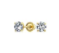 Traditional Solid Yellow Gold 3MM Tiny Minimalist Round AAA Cubic Zirconia Brilliant Cut Solitaire CZ Stud Earrings For Women