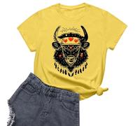 Traditional Spanish Fiesta Bullfighting Theme Women's Fashion Tee Casual Printed Short Sleeve Shirt Fitted Button Down Shirt Women (Yellow, M)