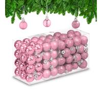 Relaxdays Christmas Baubles Set of 96, Glittering, Matt and Sparkles, Plastic, Traditional Spheres, Decorations, Pink, 4 x 3 x 3 cm