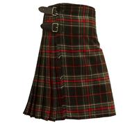 Traditional Spirit of Bruce Tartan Kilt, Black Red Plaid, 8-Yard, Acrylic Wool Blend, Leather Buckle Straps, Highland Dress