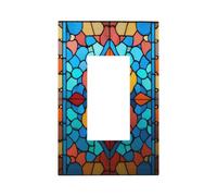 Traditional Stained Glass Colorful Flower Light Switch Wall Plate Faceplate Cover Single Rocker 1 Gang Decorator Outlet Receptacle Covers for Home Kitchen Room Bathroom Decor