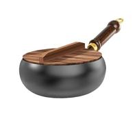 Traditional Stainless Steel Frying Pan with Wooden Lid - Durable Non-Stick Pan, Seasoned Non-Stick Pan, Compatible with Induction Cooktops, Hand-Forged, For Home Cooking (Black-A)