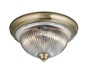 Traditional Style American Diner IP44 Bathroom Flush Ceiling Light Antique Brass